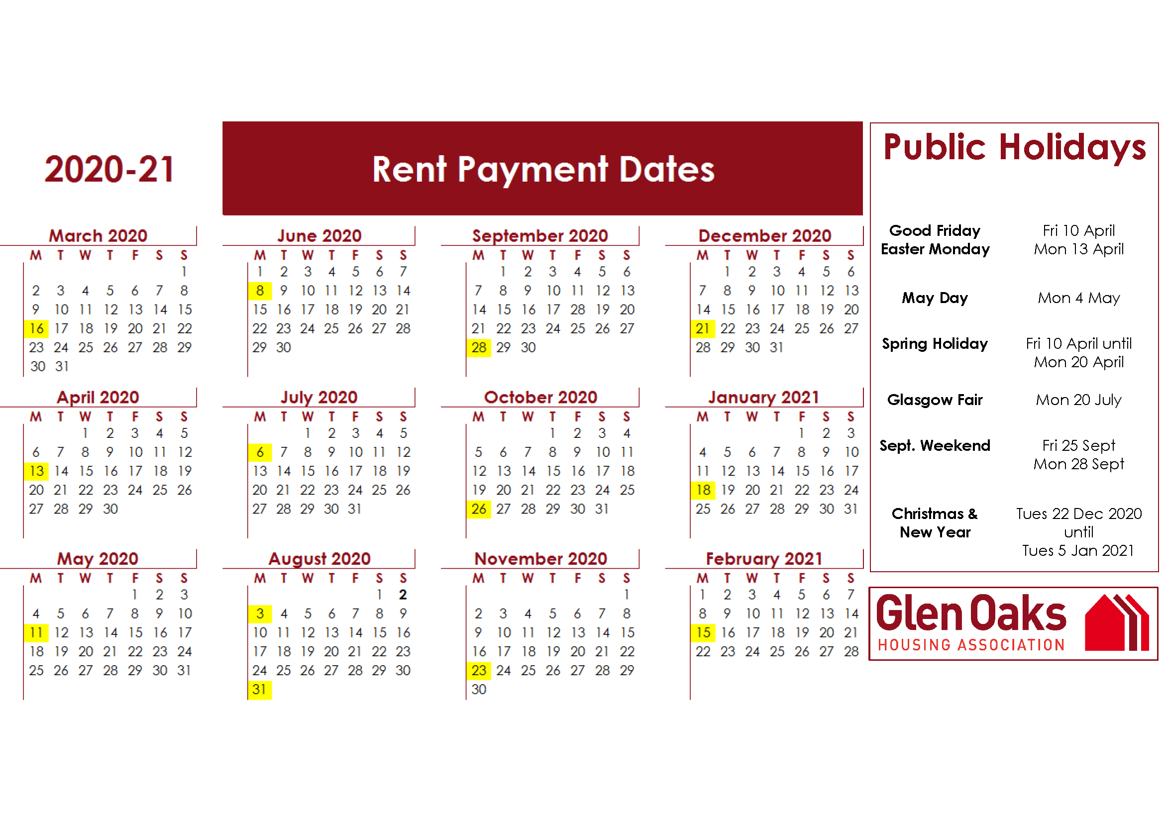 rent payment calendar image